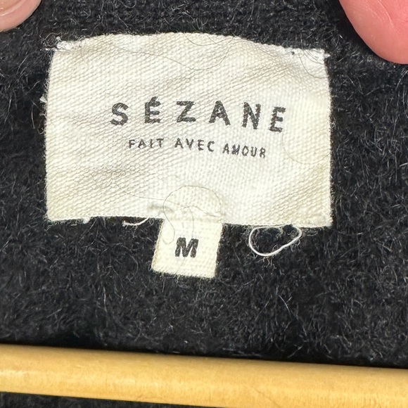 Sezane Black Charles Cardigan Knit Sweater Size Large Mohair V-Neck Merino Wool - Picture 3 of 14